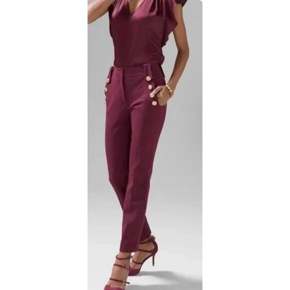 White House Black Market Pants - White House Black Market Jolie Button Straight Luxe Stretch Pants Port Size 12